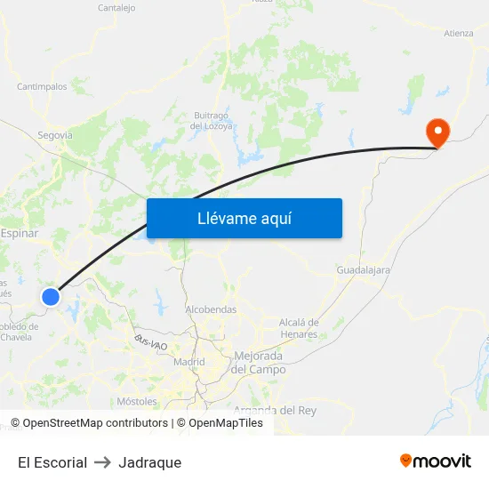El Escorial to Jadraque map