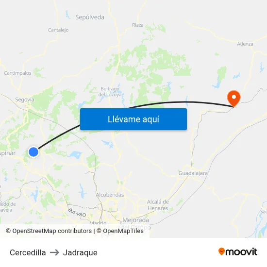 Cercedilla to Jadraque map