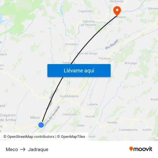 Meco to Jadraque map