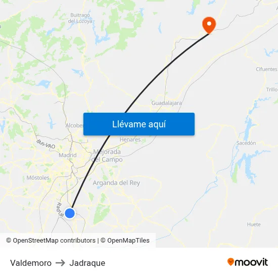 Valdemoro to Jadraque map
