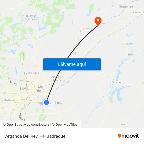 Arganda Del Rey to Jadraque map