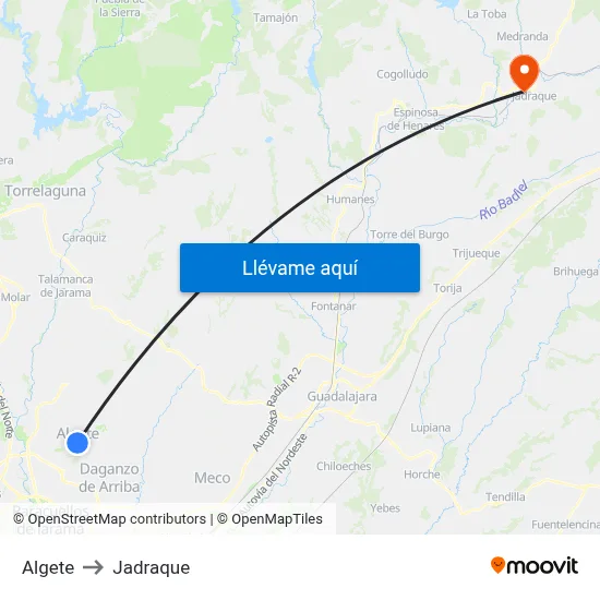 Algete to Jadraque map