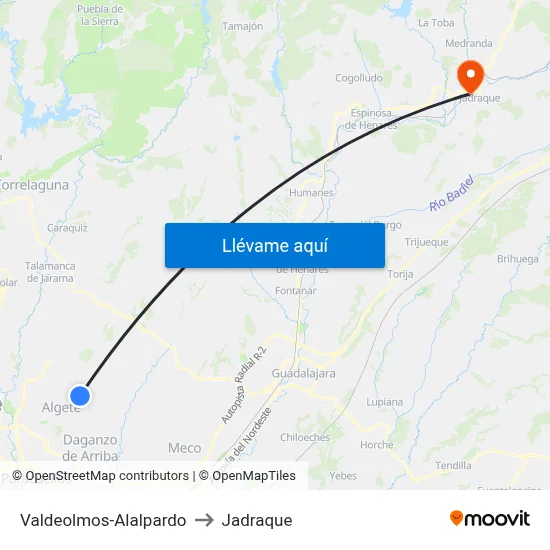 Valdeolmos-Alalpardo to Jadraque map