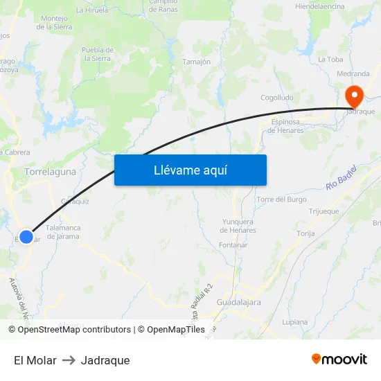 El Molar to Jadraque map