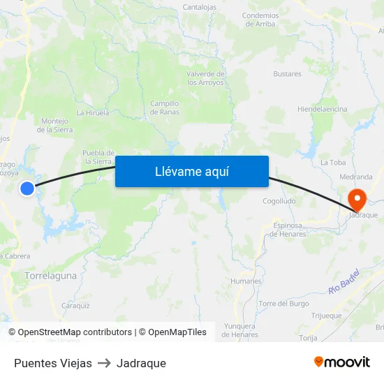 Puentes Viejas to Jadraque map