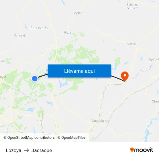 Lozoya to Jadraque map