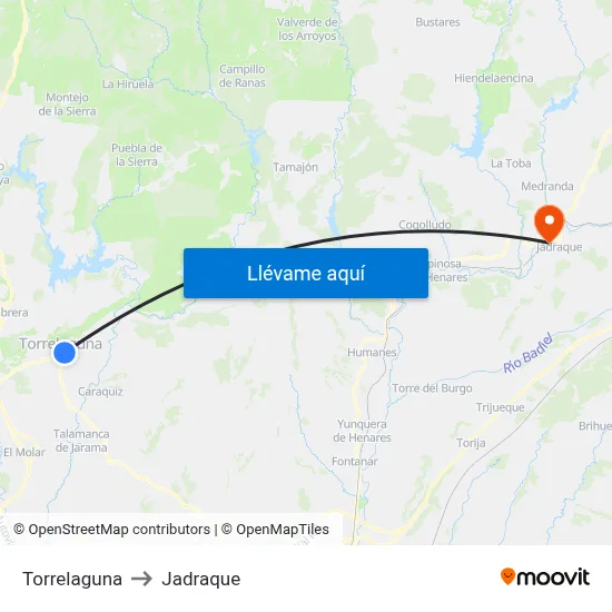 Torrelaguna to Jadraque map