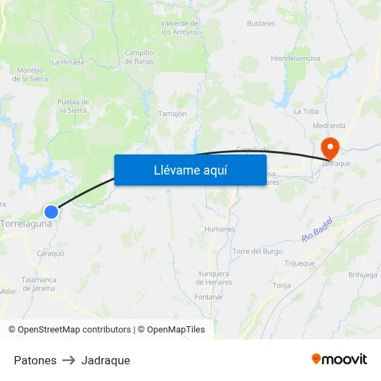 Patones to Jadraque map