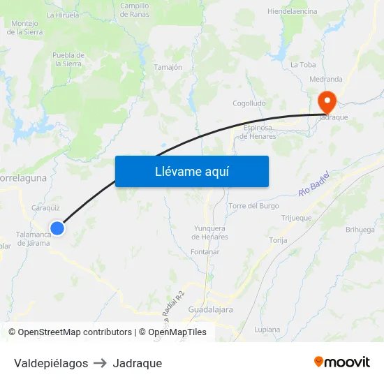 Valdepiélagos to Jadraque map
