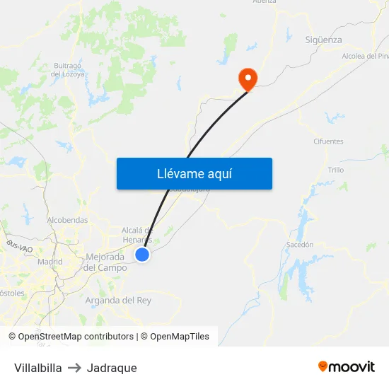 Villalbilla to Jadraque map