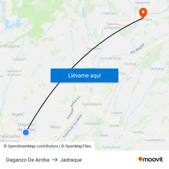 Daganzo De Arriba to Jadraque map