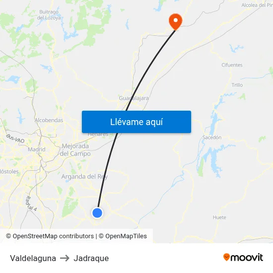 Valdelaguna to Jadraque map