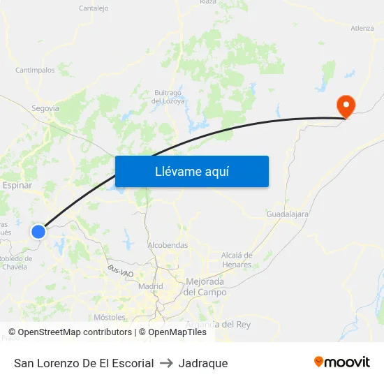 San Lorenzo De El Escorial to Jadraque map