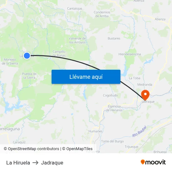 La Hiruela to Jadraque map
