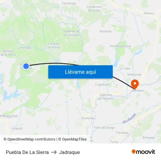 Puebla De La Sierra to Jadraque map