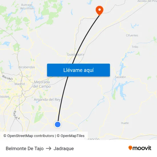Belmonte De Tajo to Jadraque map