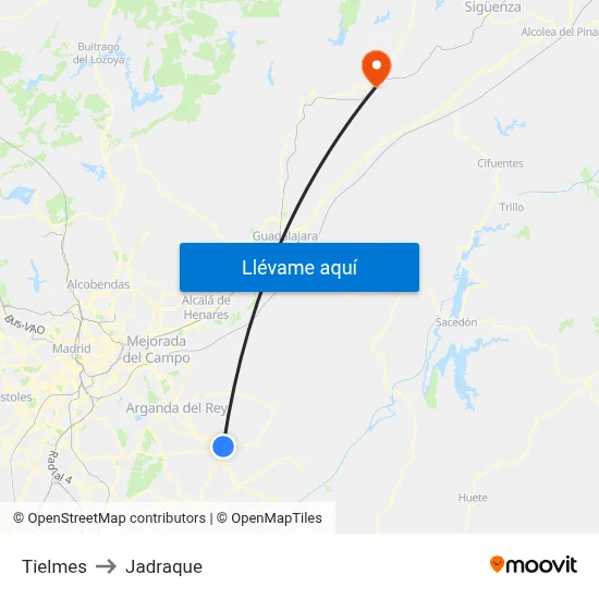 Tielmes to Jadraque map