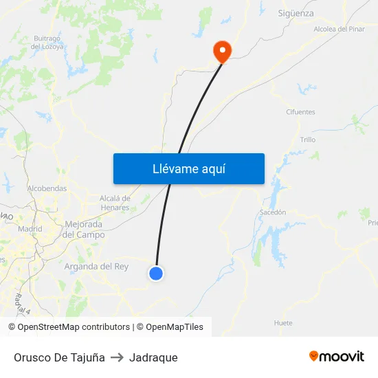 Orusco De Tajuña to Jadraque map