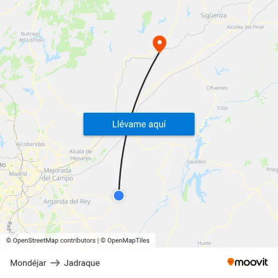 Mondéjar to Jadraque map