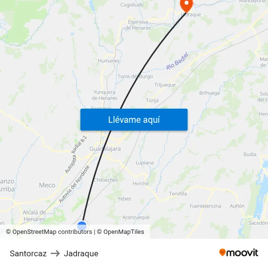 Santorcaz to Jadraque map