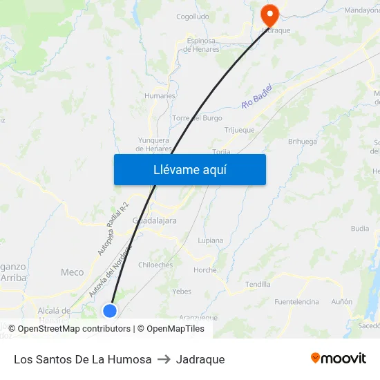 Los Santos De La Humosa to Jadraque map