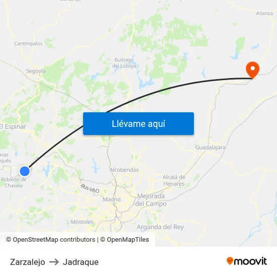 Zarzalejo to Jadraque map