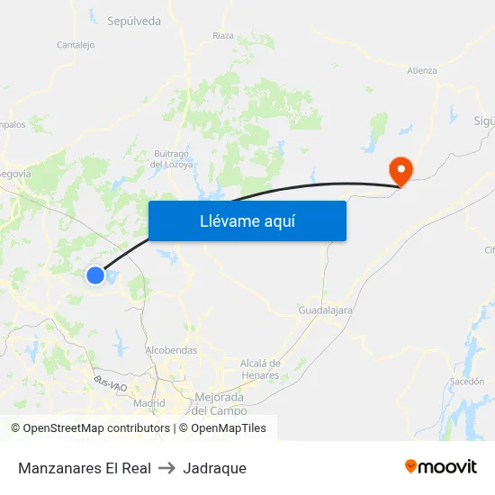 Manzanares El Real to Jadraque map