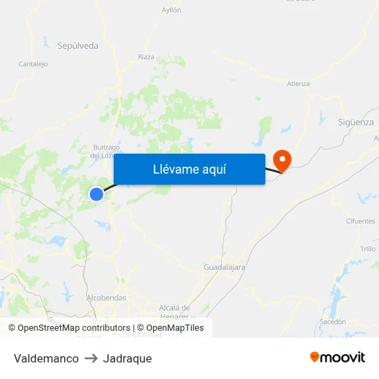 Valdemanco to Jadraque map
