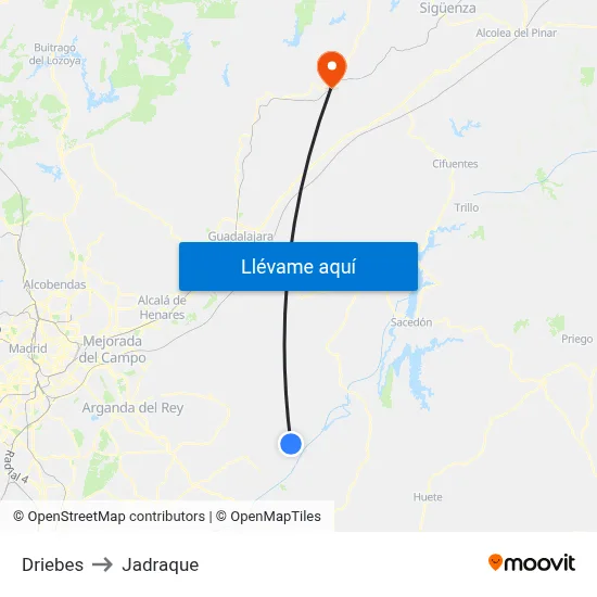 Driebes to Jadraque map