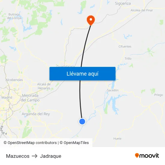 Mazuecos to Jadraque map