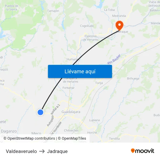 Valdeaveruelo to Jadraque map