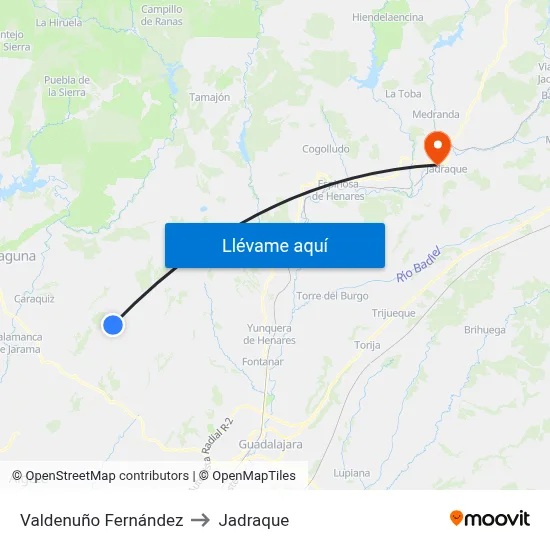 Valdenuño Fernández to Jadraque map