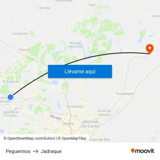 Peguerinos to Jadraque map
