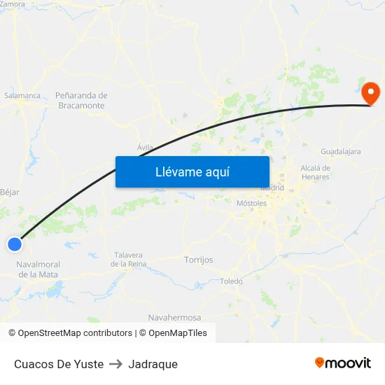 Cuacos De Yuste to Jadraque map