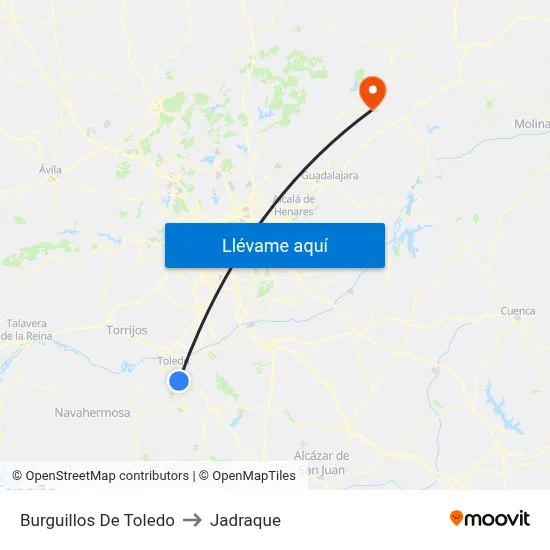 Burguillos De Toledo to Jadraque map