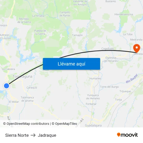 Sierra Norte to Jadraque map