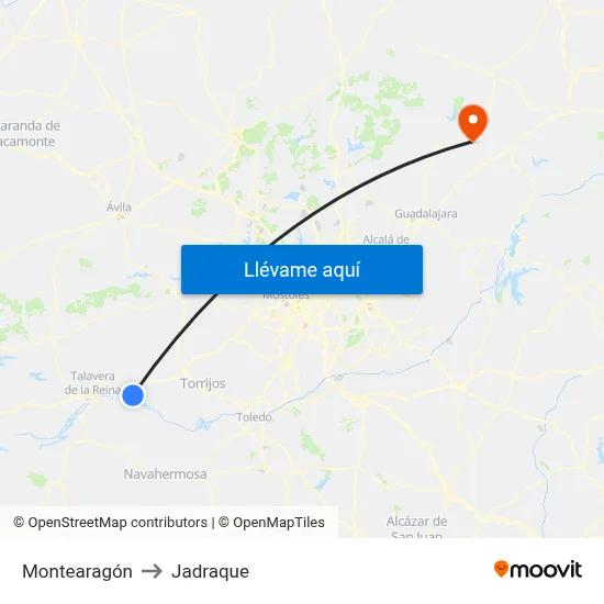 Montearagón to Jadraque map