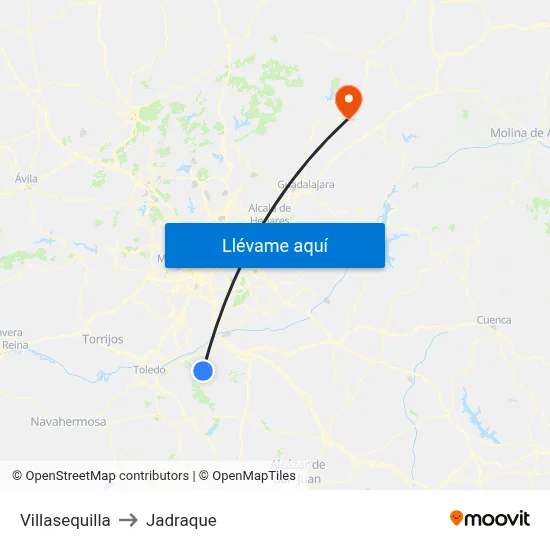 Villasequilla to Jadraque map