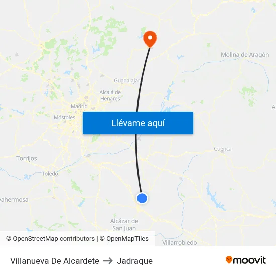 Villanueva De Alcardete to Jadraque map