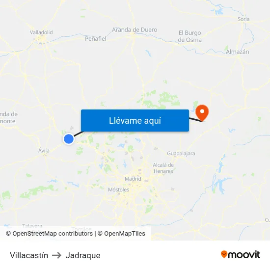 Villacastín to Jadraque map