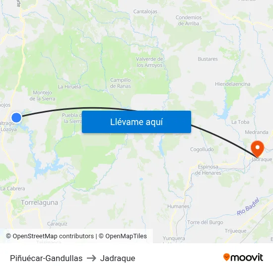 Piñuécar-Gandullas to Jadraque map