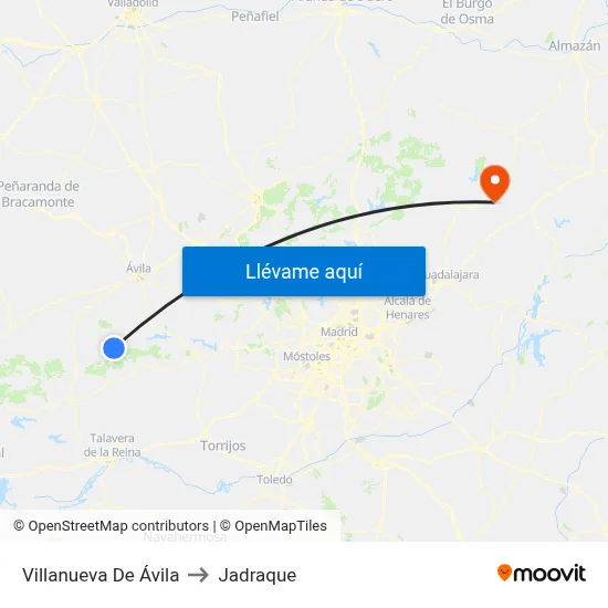 Villanueva De Ávila to Jadraque map