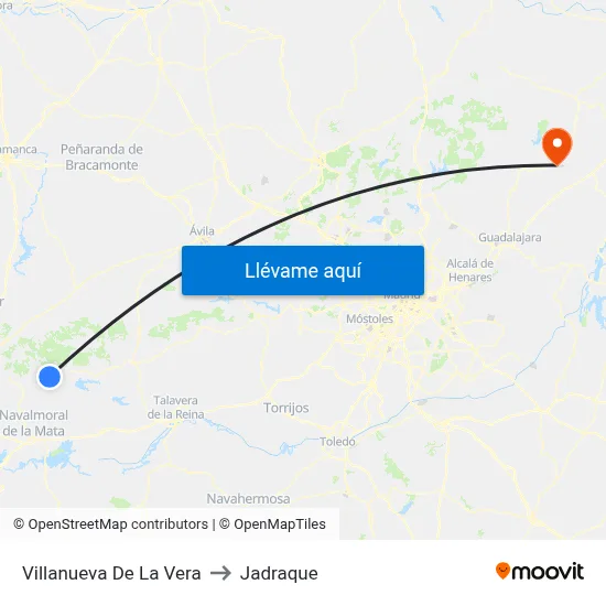 Villanueva De La Vera to Jadraque map