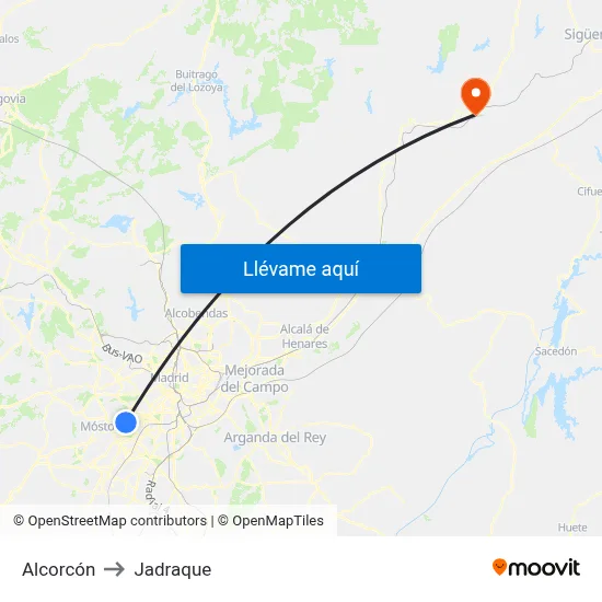 Alcorcón to Jadraque map
