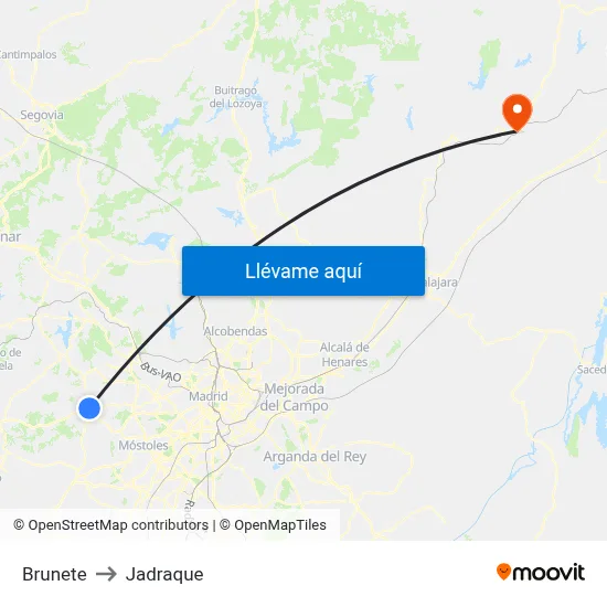 Brunete to Jadraque map