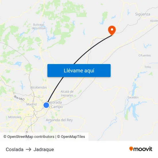 Coslada to Jadraque map