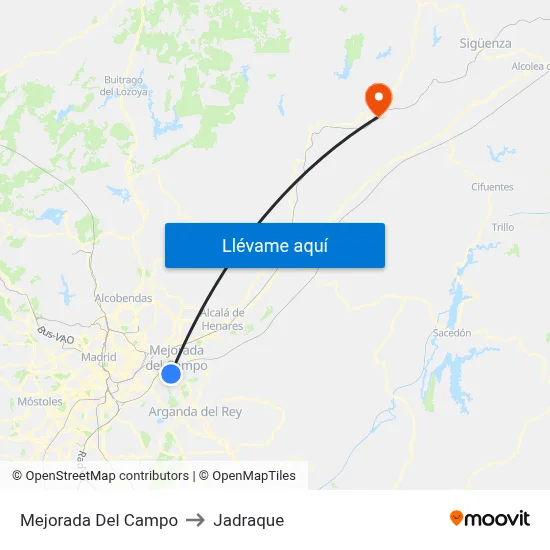 Mejorada Del Campo to Jadraque map