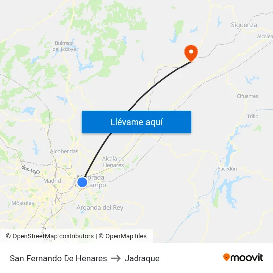 San Fernando De Henares to Jadraque map