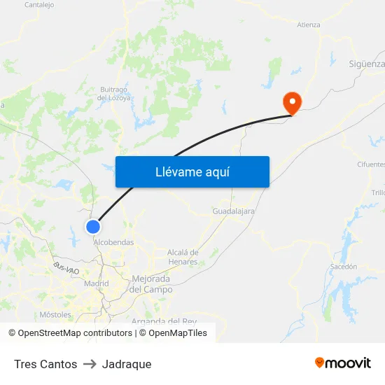 Tres Cantos to Jadraque map