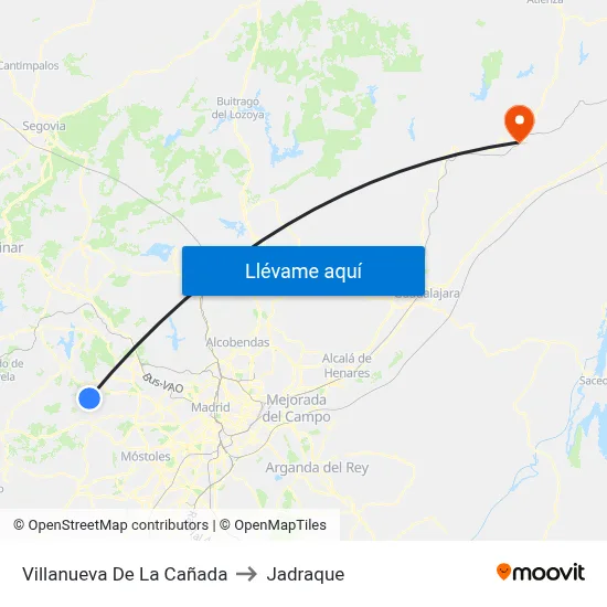 Villanueva De La Cañada to Jadraque map